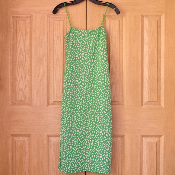 Zara Green Pink Jacquard Spaghetti Straps Fitted Midi Dress (NWT) - Picture 2 of 5